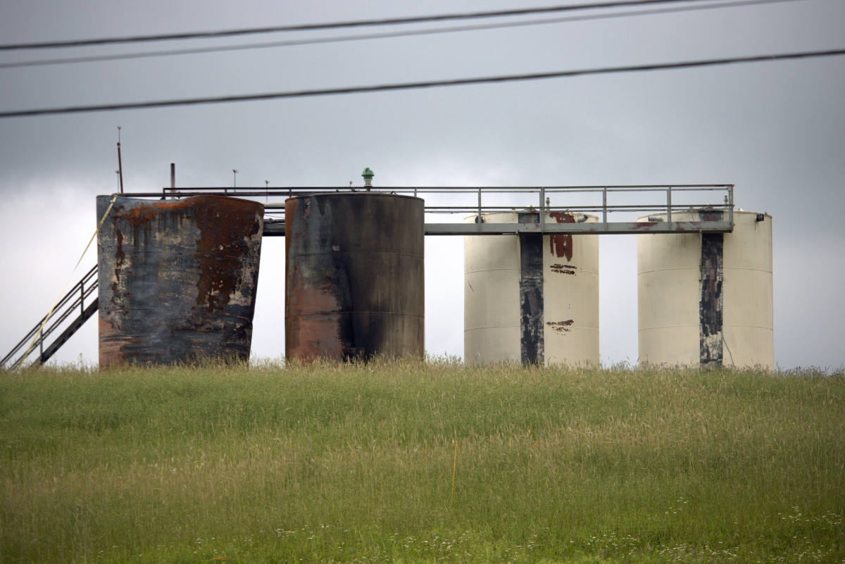 Aftermath of an explosion at the Groh frack pad near Salt Fork State Park, Guernsey County, Ohio.